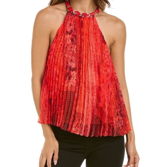 ALICE + Olivia Holiday Halter Top Chaineck Pleated vibrant Md fits Sm-Lg NWT - Picture 15 of 17